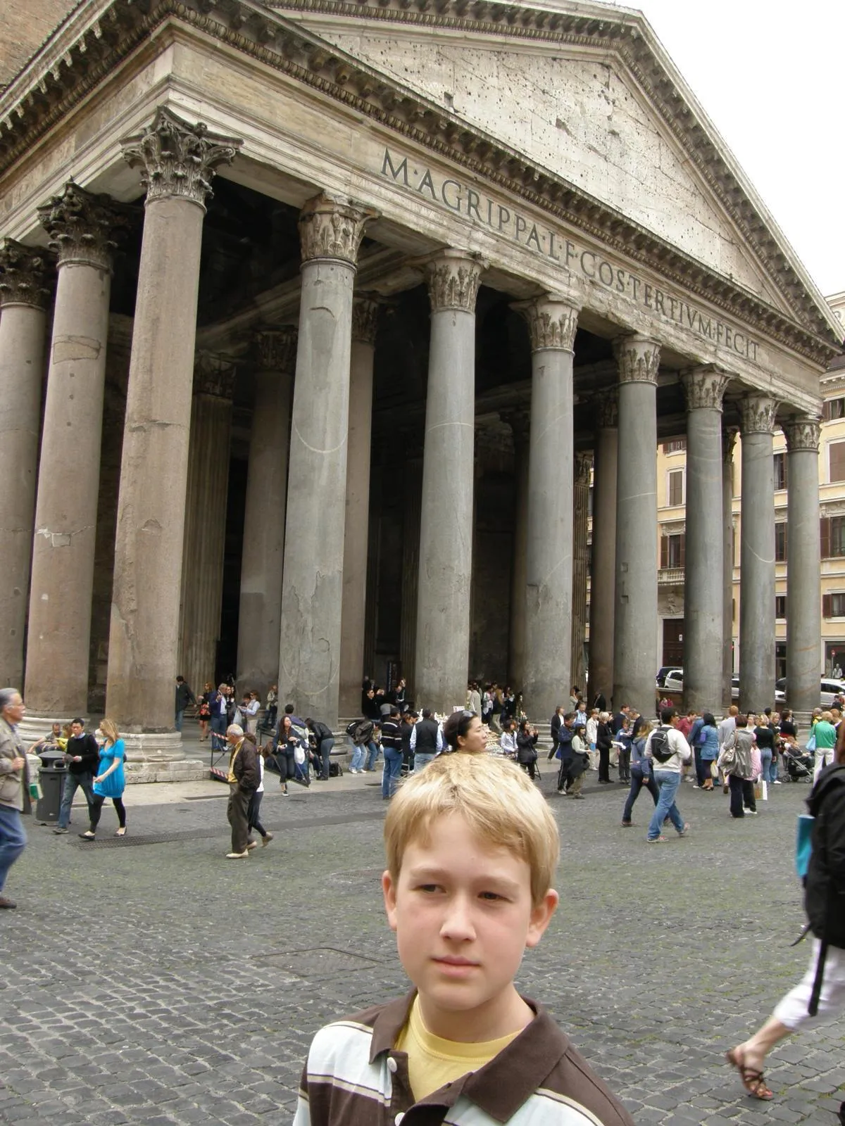 'Me as a kid, looking jet-lagged in front of the Pantheon. The current structure was built by emperor Hadrian 78 years before Heliogabalus was born.'