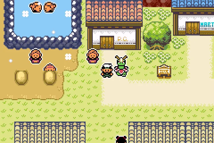 "Standing in Lavaridge town with my Meganium in Pokémon Emerald Seaglass."