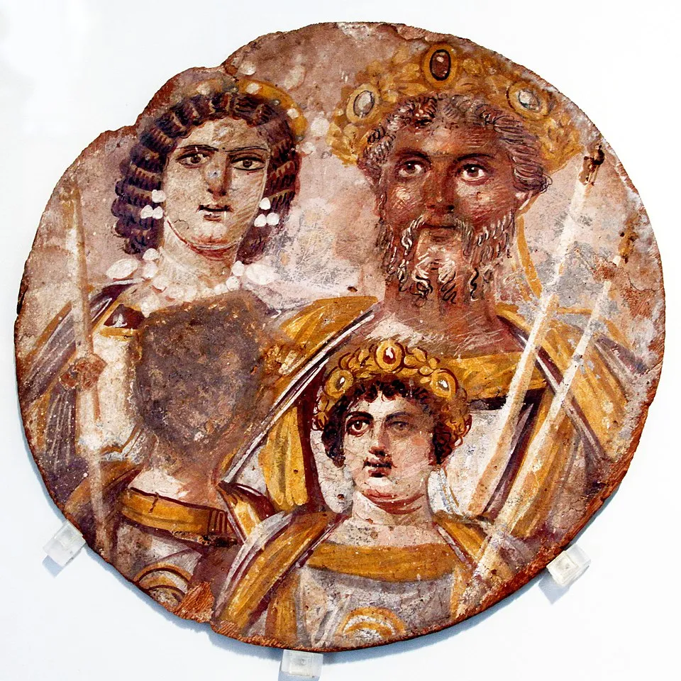 The famous Severan Tondo depicts the royal family - Geta's face was covered with actual human poop some point after Caracalla wrote him out of history. (Wikipedia) "The famous Severan Tondo depicts the royal family - Geta's face was covered with actual human poop at some point after Caracalla wrote him out of history. (Wikipedia)"